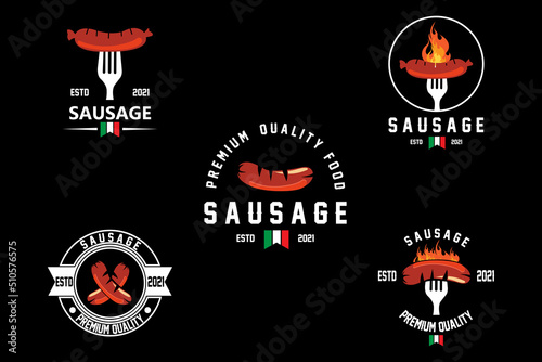 grilled sausage logo vector symbol  barbecue meat  retro concept
