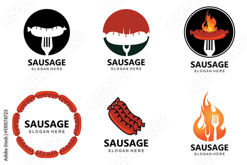 grilled sausage logo vector symbol, barbecue meat, retro concept