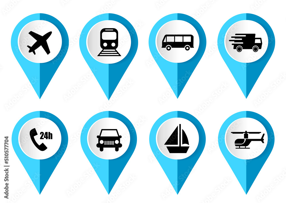 Transportation vector icon set, flat design pointers, infographic template Transportation vector icon set, flat design pointers, infographic template
