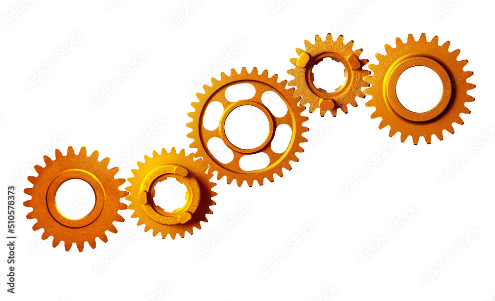 golden cogwheel gear cteamwork concept isolated on white golden cogwheel gear cteamwork concept isolated on white
