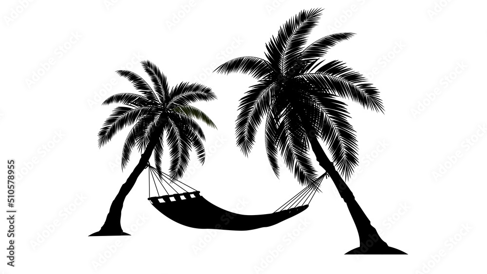 Realistic empty hammock between palm trees Free Vector.