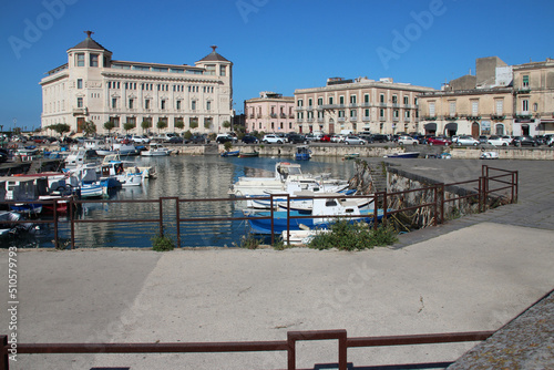 marina, quay and buildings in syracusa in sicily (italy)