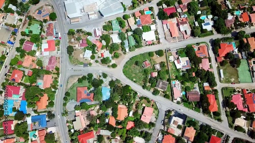 Overhead view truck left of the residential neighborhood of Mahaai Buurt, Willemstad, Curacao, Dutch Caribbean Island photo