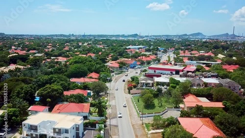 Aerial dolly in view of the traffic on the streets of Mahaai Buurt, Willemstad, Curacao, Dutch Caribbean island. photo