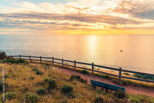 Hallett Cove trail at sunset viewed from the lookout, South Australia