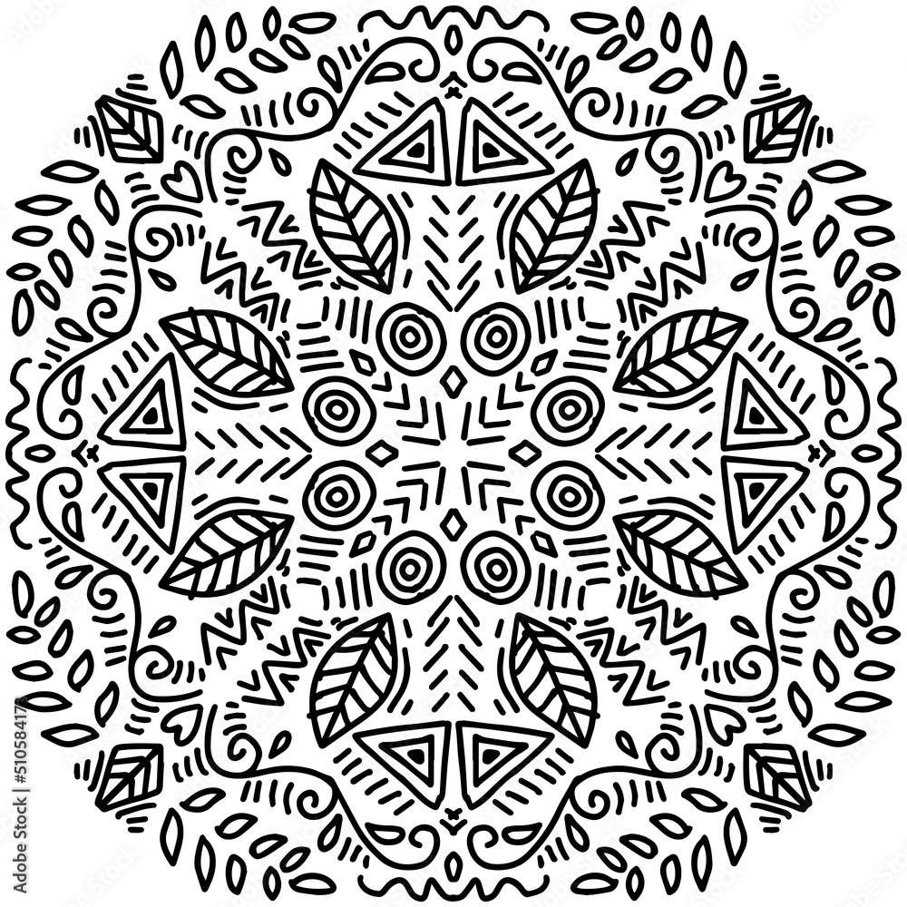 Abstract ethnic art mandala on black and white. Abstract ethnic art mandala on black and white.