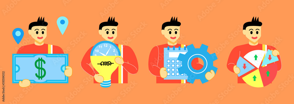 Set Business Concept illustrations. Collection of scenes with man taking part in business activities. Vector illustration Set Business Concept illustrations. Collection of scenes with man taking part in business activities. Vector illustration