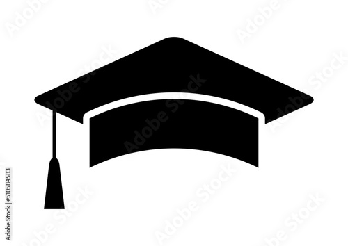 Academic mortarboard cap black silhouette icon vector. Graduation hat design element isolated on a white background. Education graphic symbol vector