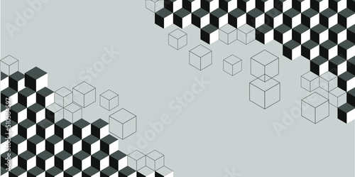 Vector abstract background with cube cell. Modern technology illustration with square mesh. Digital geometric abstraction with lines and points.