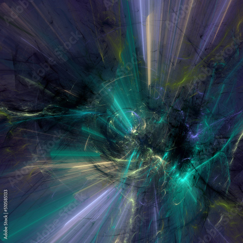 Abstract painterly fractal art background in purple and green, perhaps suggesting an explosion or fireworks or an expressionist painting.