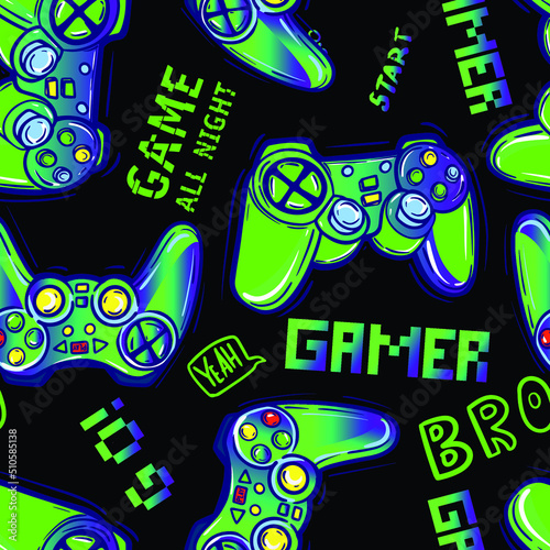 Seamless bright pattern with joysticks. gaming cool print for boys and girls. Suitable for textiles, sportswear, web
