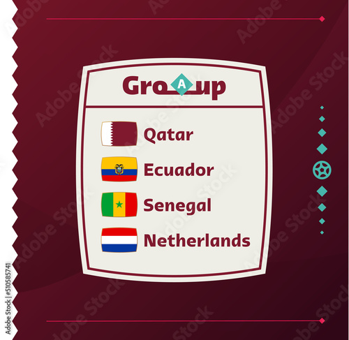 World football 2022 Group A. Flags of the countries participating in the 2022 World Cup Qatar championship. Vector illustration