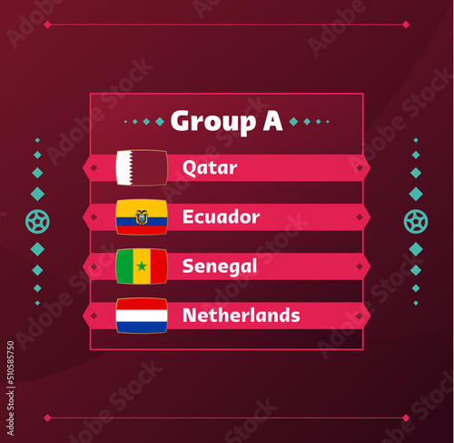 World football 2022 Group A. Flags of the countries participating in the 2022 World Qatar championship. Vector illustration