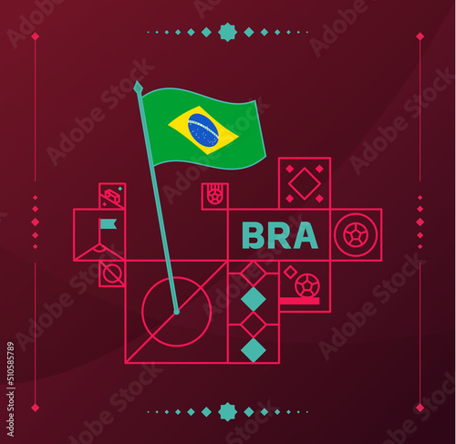 brazil world football tournament 2022 vector wavy flag pinned to a soccer field with design elements. World Qatar 2022 tournament final stage. Non Official championship colors and style.