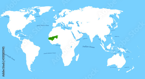 Mali Empire the largest borders map with all world  all sea and ocean names