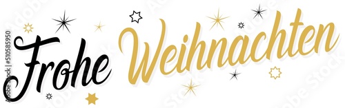 Frohe Weihnachten. Deutscher Weihnachtsgruß vektor. Weißer Hintergrund.
Übersetzung Deutsch in Englisch: Frohe Weihnachten ist Merry Christmas.
Ornament mit Sternen.