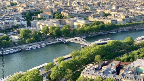 Seine river, Passerelle Debilly footbridge and panorama of Paris, France photo