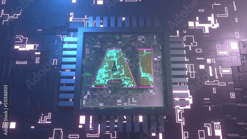 3d rendering of the processor with the AI artificial intelligence symbol. 3d background image for screensavers, desktop and other compositions dedicated to the problem of artificial intelligence.
