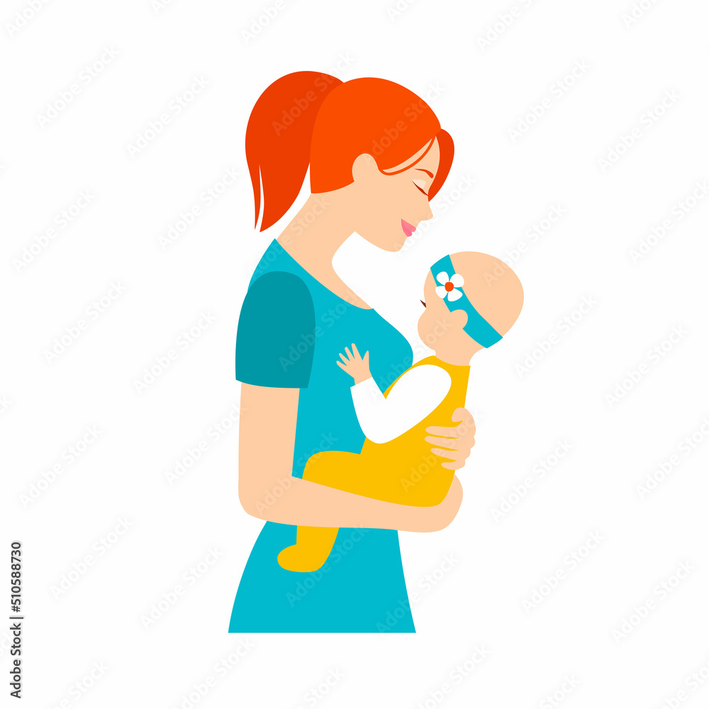 Cute mother with newborn daughter. The concept of motherhood, family. Happy woman hugging baby isolated on a white background. Cute mother with newborn daughter. The concept of motherhood, family. Happy woman hugging baby isolated on a white background.
