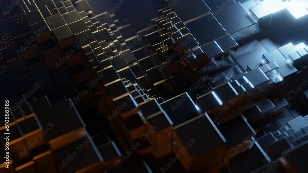 High tech, futuristic, digital, metal dark background, with an offset ...