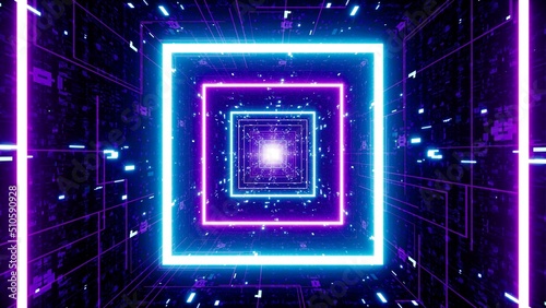 Cyber Circuit Neon Light Square Tunnel