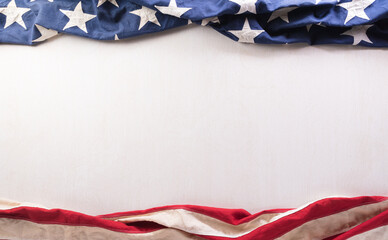 Happy Independence day concept made from American flag on white wooden background.