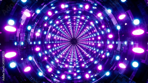 Circle Dot Pattern Neon Light Sci Fi Tunnel