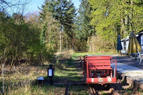 Historische Schmalspur Bahn im Frühling im Dorf Hollige, Niedersachsen photo