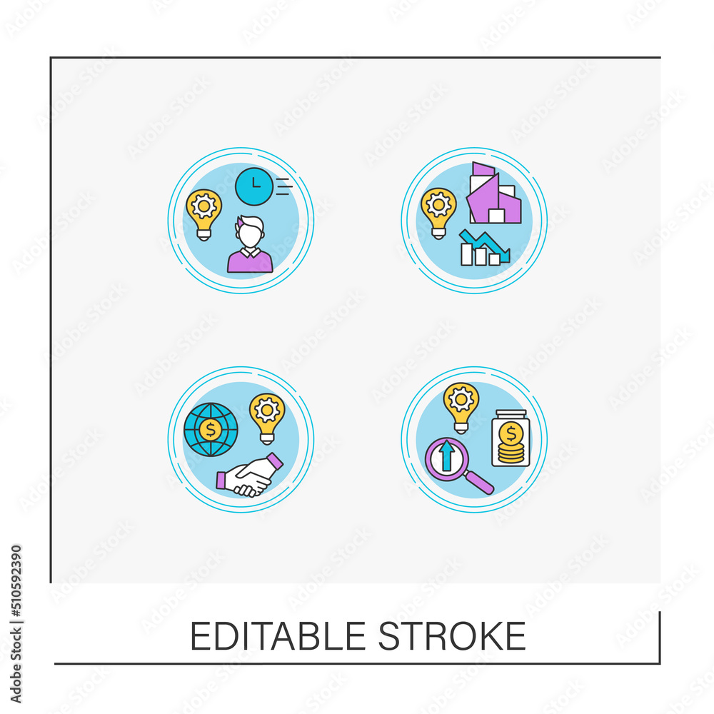 Fototapeta premium Innovation concept icons set. Strategies for generating, prioritizing, evaluating and validating new ideas. Vector isolated conception metaphor illustrations