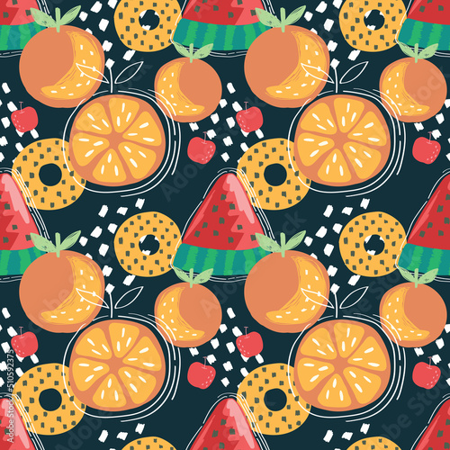cute hand draw fruits seamless pattern colorful fruits
