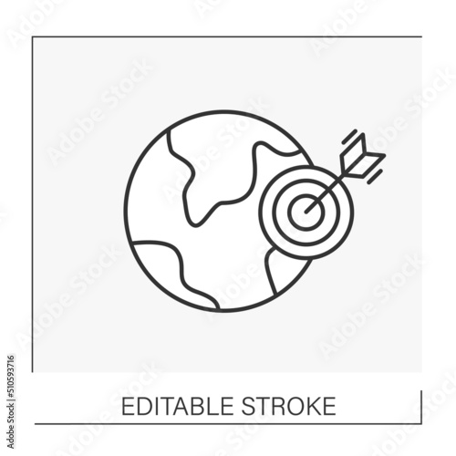  Target line icon. International targeting. Advertising. Marketing concept. Isolated vector illustration. Editable stroke