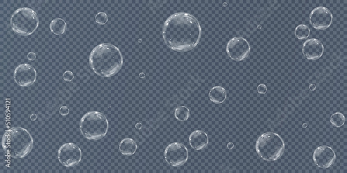 Collection of realistic soap bubbles. Bubbles are located on a transparent background. Vector flying soap bubble. Bubble PNG Water glass bubble realistic png