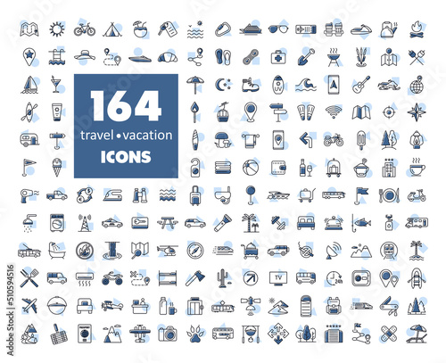 164 travel vacation vector icons set