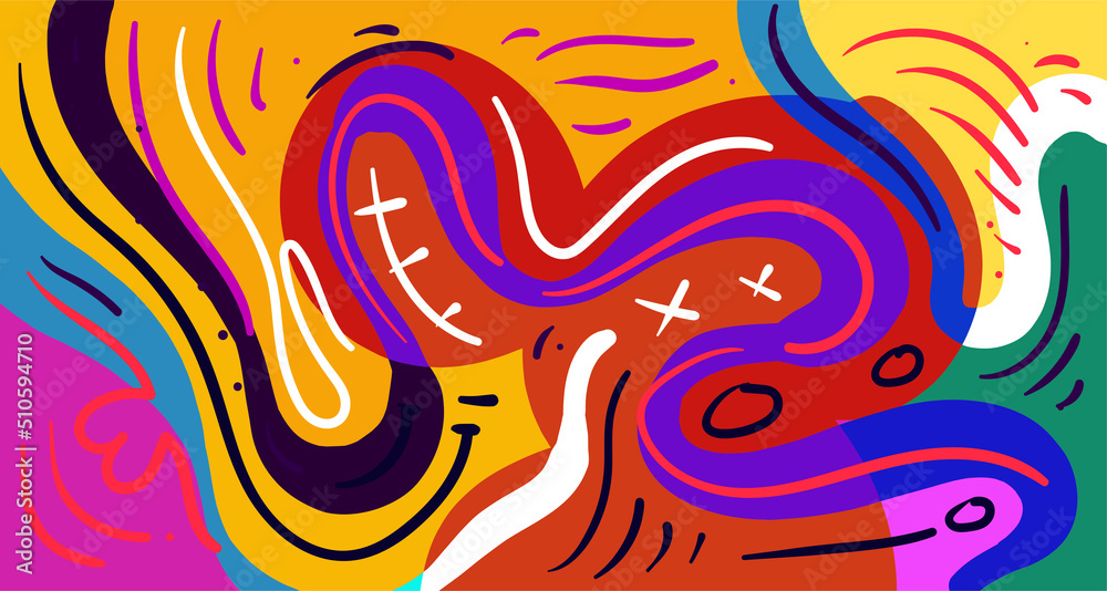Fototapeta premium Abstract liquid shape. Fluid geometric design. Isolated gradient waves with geometric lines, dots, batik Indonesia pattern. Vector illustration