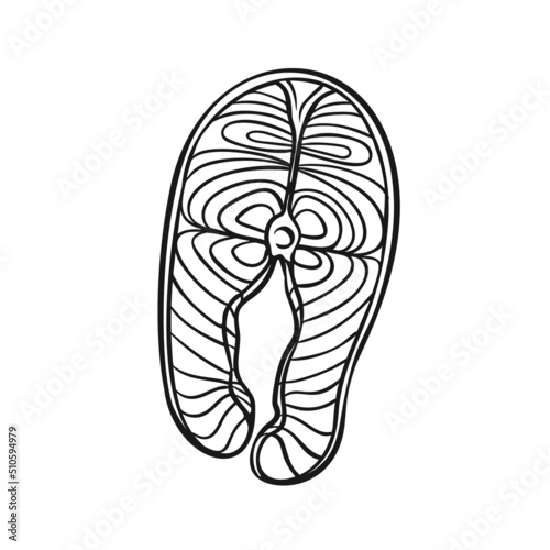 Salmon fillet slice steak outline vector icon. Drawn monochrome fish seafood fillet, trout fresh steak or red fish.
