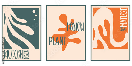 Aesthetic matisse poster set isolated with text. Modern minimal design collection. Abstract vector illustration. Vintage nature graphic. Abstract art background vector. Trendy floral design.