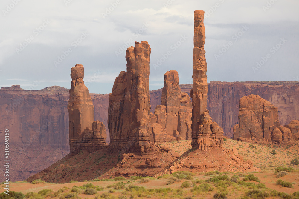 Totem Pole and Yei Bi Chei Spires in Monument Valley