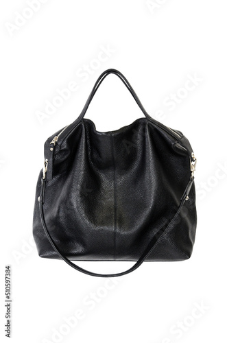  Black leather ladies bag isolated on white