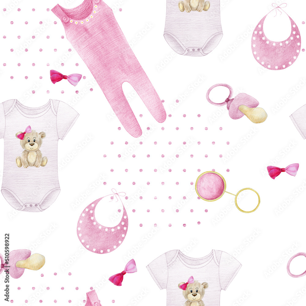 Seamless pattern with baby clothes. Seamless pattern with baby clothes.