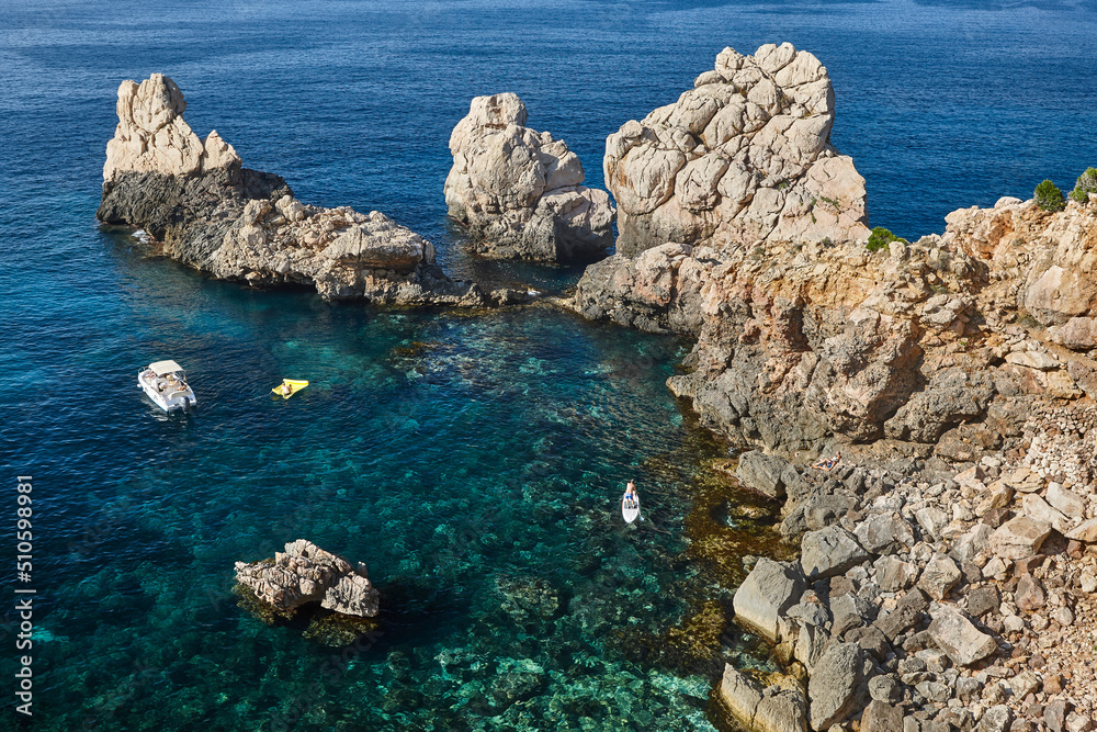 Balearic islands mediterranean coastline. Picturesque rocky cove. Mallorca