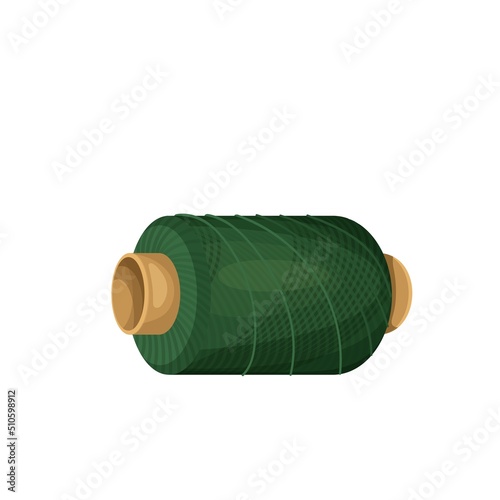 Spools with green thread. Tools for sewing, tailoring, accessory for needlework