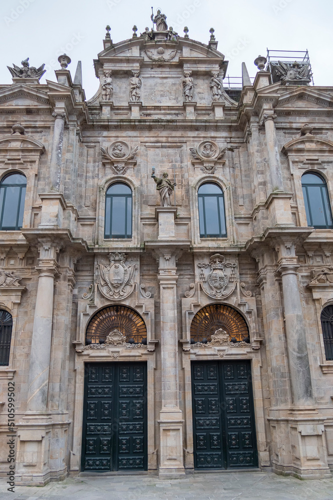 Facade detail of Santiago de Compostela  Cathedral in Inmaculada square, Santiago de Compostela, Spain