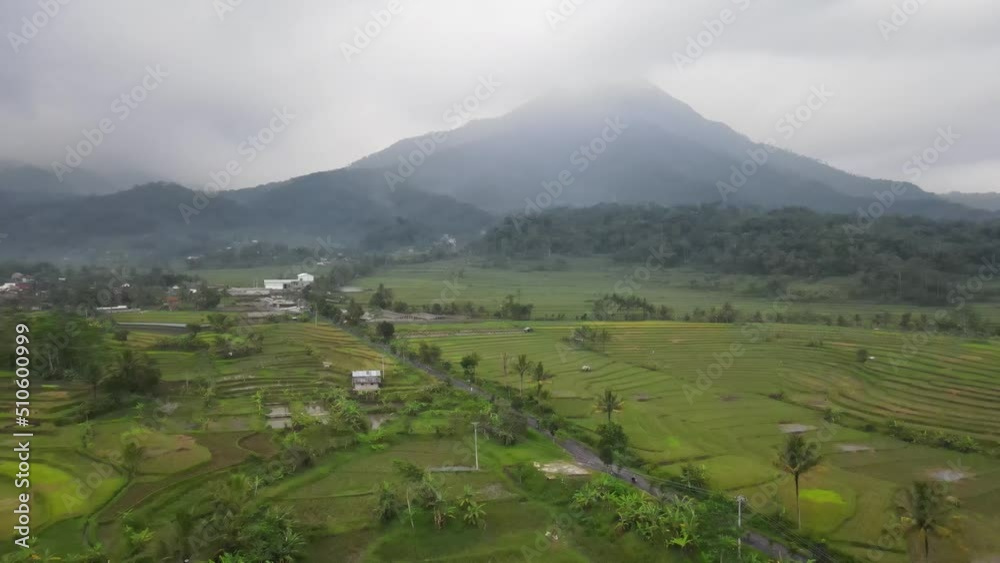 View of the village of Grabag Magelang which has a beautiful view of rice fields and Andong mountain Indonesia.