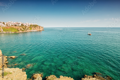 Fototapeta Naklejka Na Ścianę i Meble -  Lara district of a resort town of Antalya, Turkey situated on a high cliff. Vacation and coastline concept