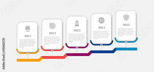Business infographic five steps for presentation, step up infochart, vector illustration