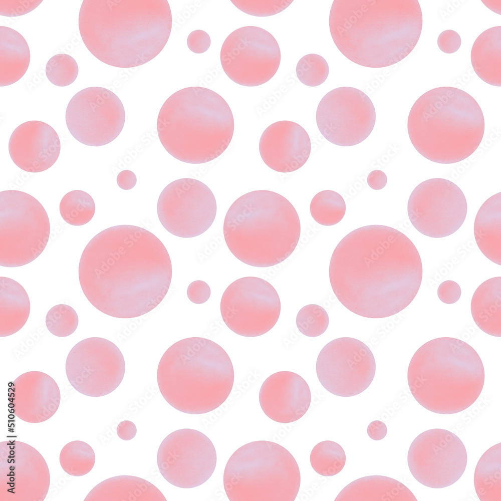 Watercolor seamless pattern with pink balloons on a white background. Balloons, soap bubbles party background.