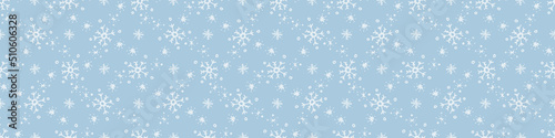 Christmas frozen snowflake seamless vector border. Masculine winter snow graphic design for wrapping paper, Xmas, frosty banner. Holiday hand drawn December star.