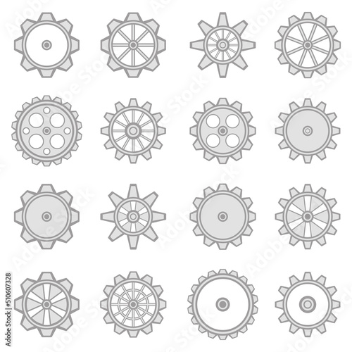 Collection of retro gear icon. Vector vintage transmission cogwheels and gears. Can be used for industrial, technical, mechanical and steampunk design. EPS8 