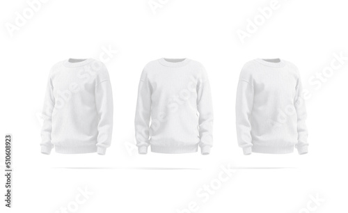 Blank white knitted sweater mockup, front and side view