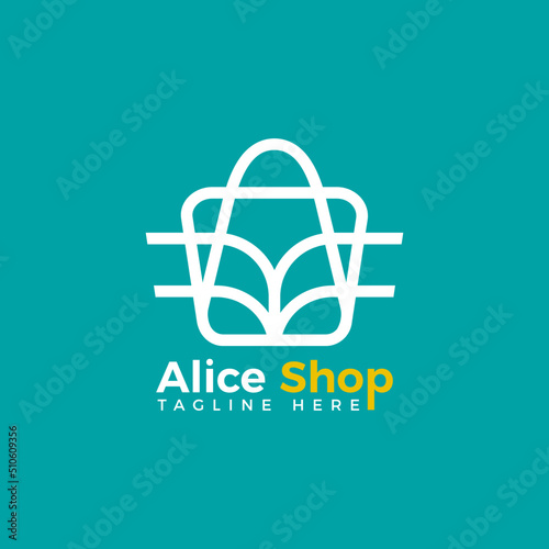 Shopping and mart logo with wing outline bag icon for e commerce and store logo e commerce and store logo photo